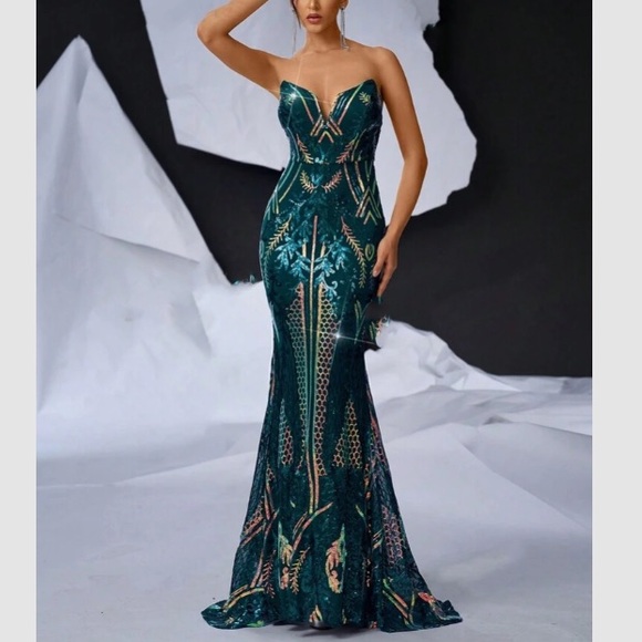 Luxe mermaid hem party formal evening wedding gown dress - Picture 3 of 7